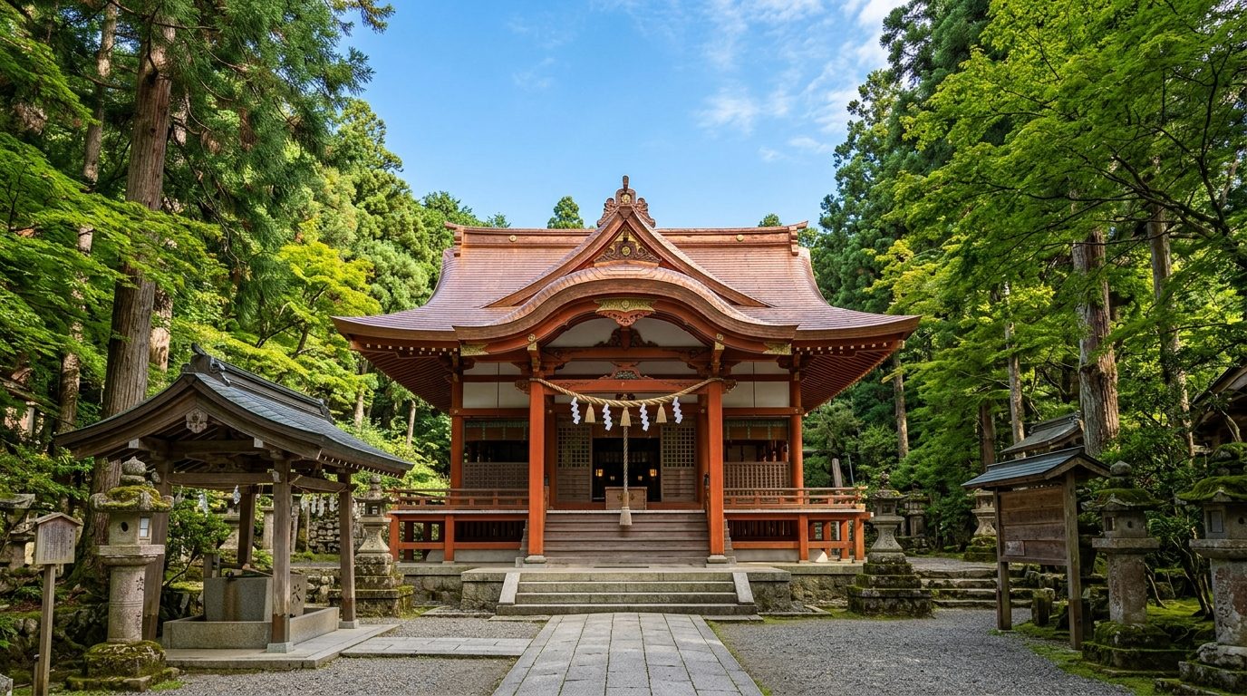 朱塗りの拝殿